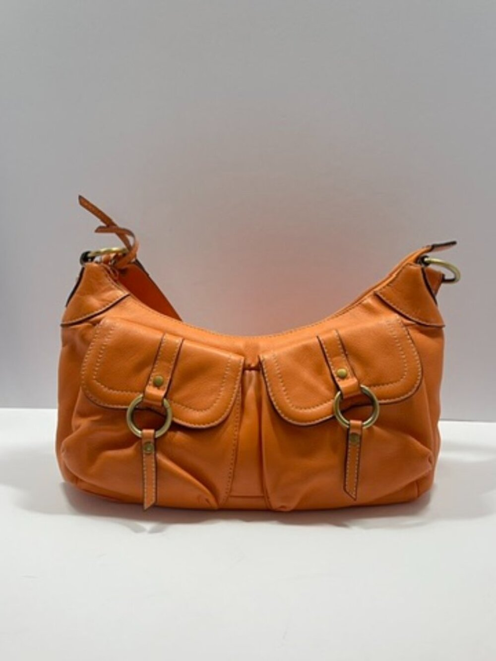 Wilsons Leather Zip-Top Shoulder Bag w/2 Exterior Snap Pockets Orange